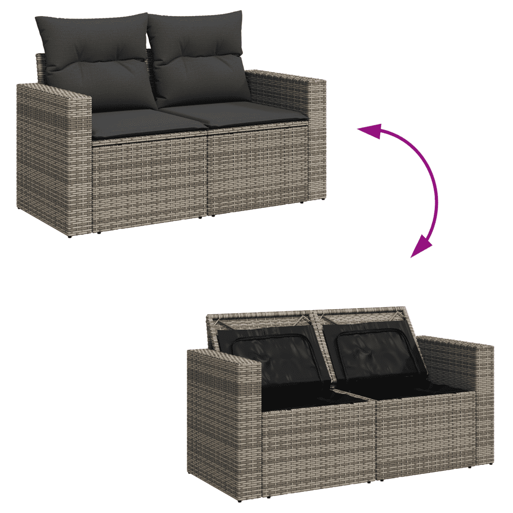 3 Piece Garden Sofa Set with Cushions Grey Poly Rattan