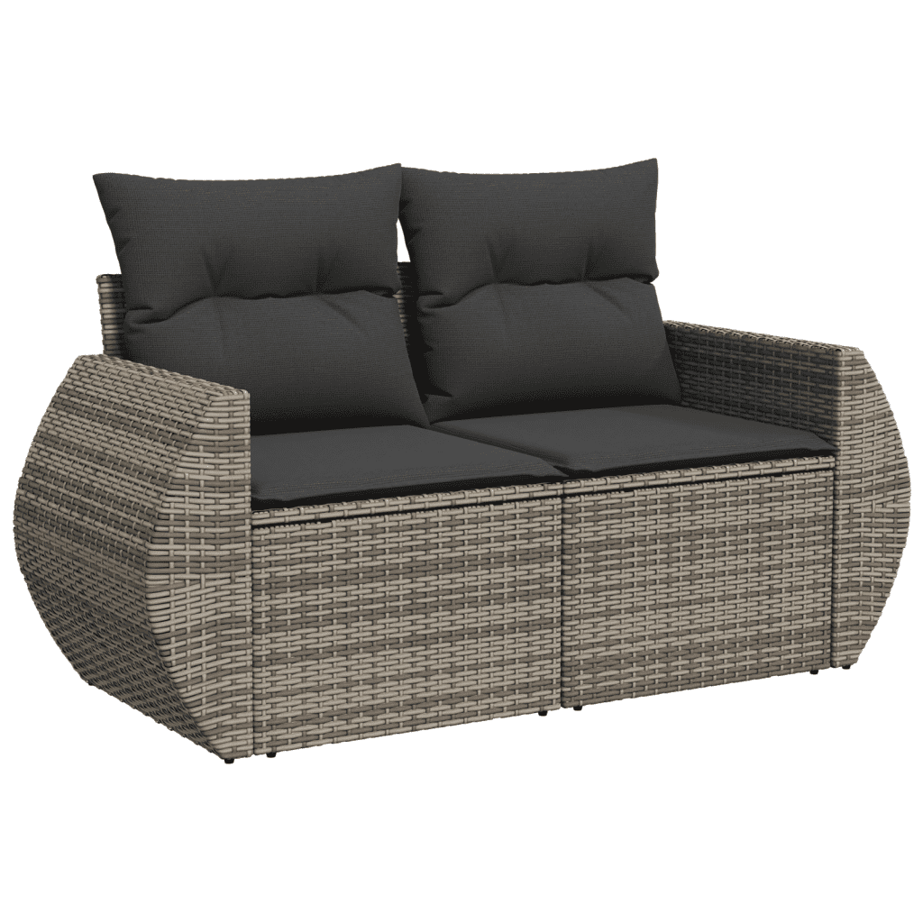 3 Piece Garden Sofa Set with Cushions Grey Poly Rattan