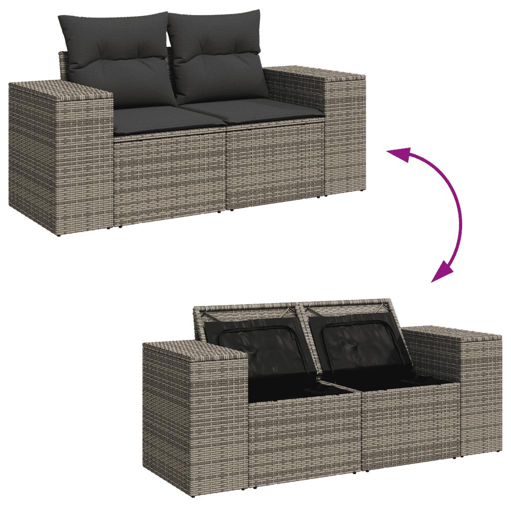 13 Piece Garden Sofa Set with Cushions Grey Poly Rattan