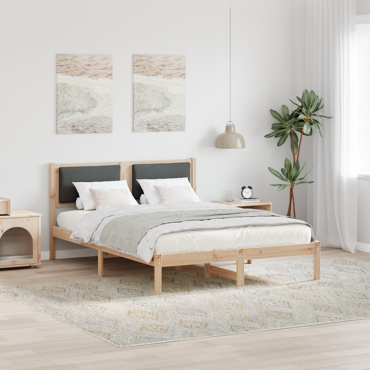 Bed Frame with Headboard Dark Grey 150 x 200 cm Solid Pine Wood