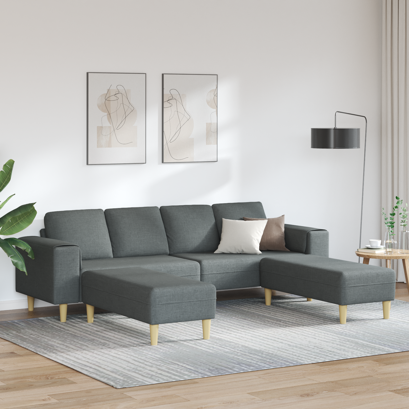 Living Room Couch 3 pcs Dark Grey Polyester
