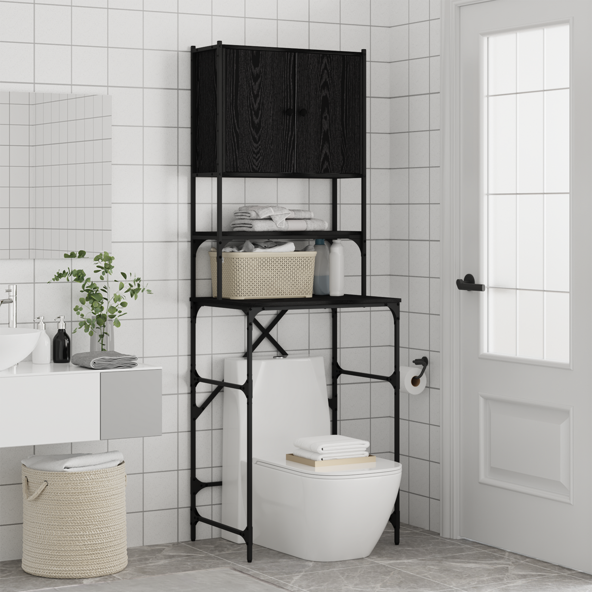 Washing Machine Cabinet Black 0ak 68 x 48,5 x 194 cm