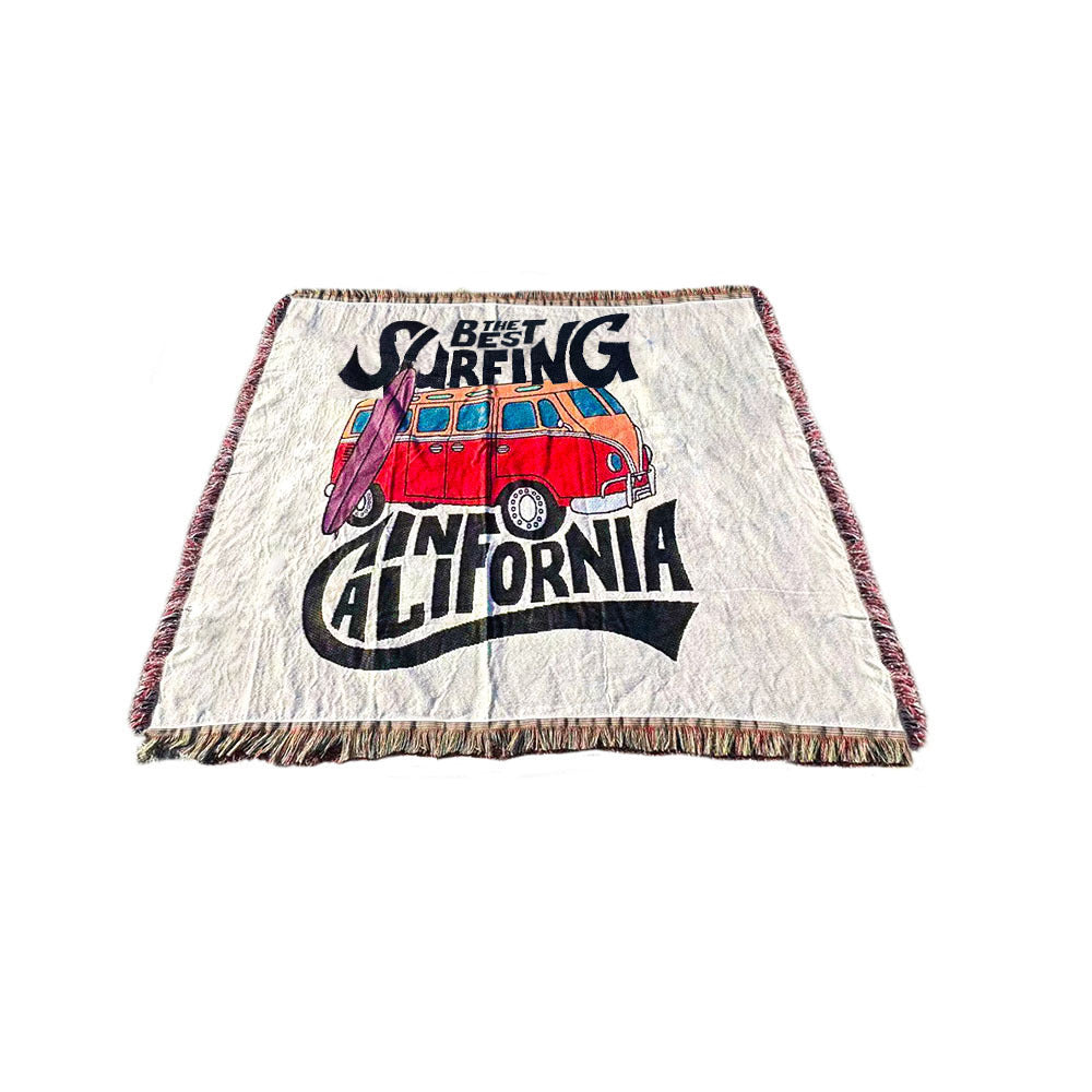 Anyhouz Surfing California Throw Blanket Cozy Sofa Couch Bed Cover Outdoor Camping Mat Home Decor Tapestry with Tassel