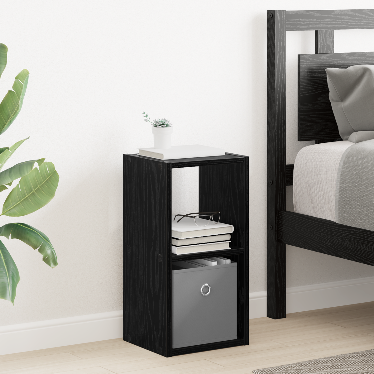 Bedside Table with Drawer 2 pcs Black Oak 25.5 x 22 x 49.5 cm