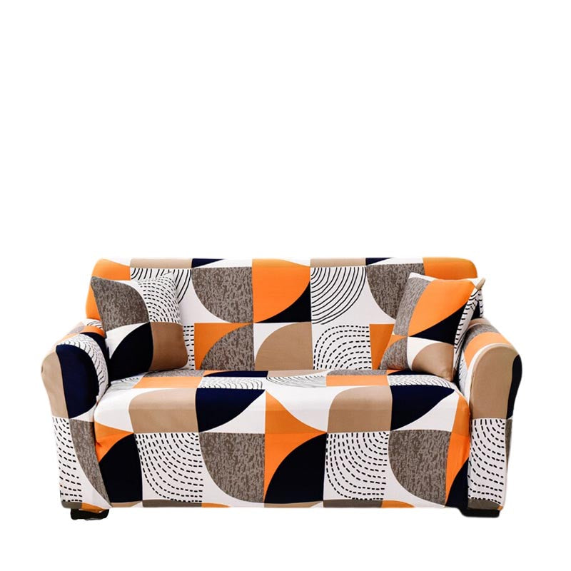 Anyhouz 3 Seater Sofa Cover Orange Geometric Style and Protection For Living Room Sofa Chair Elastic Stretchable Slipcover