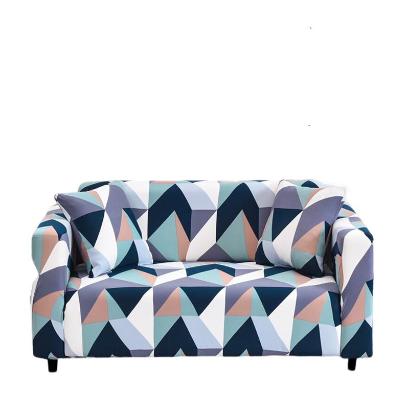 Anyhouz 3 Seater Sofa Cover Blue White Geometric Style and Protection For Living Room Sofa Chair Elastic Stretchable Slipcover