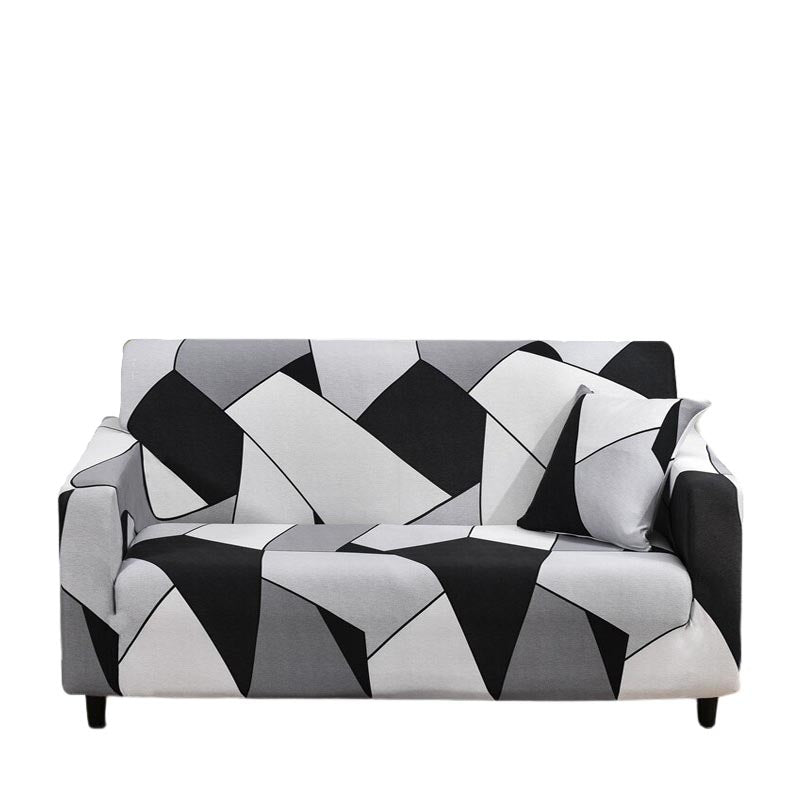Anyhouz 3 Seater Sofa Cover Black White Geometric Style and Protection For Living Room Sofa Chair Elastic Stretchable Slipcover