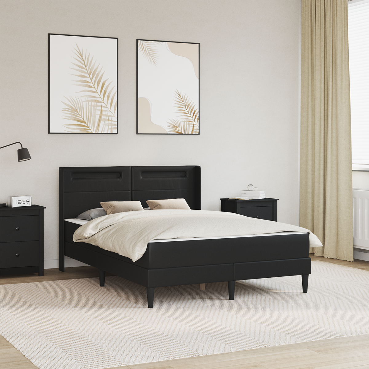 Bed Frame with Mattress Black 137 x 190 cm Faux Leather