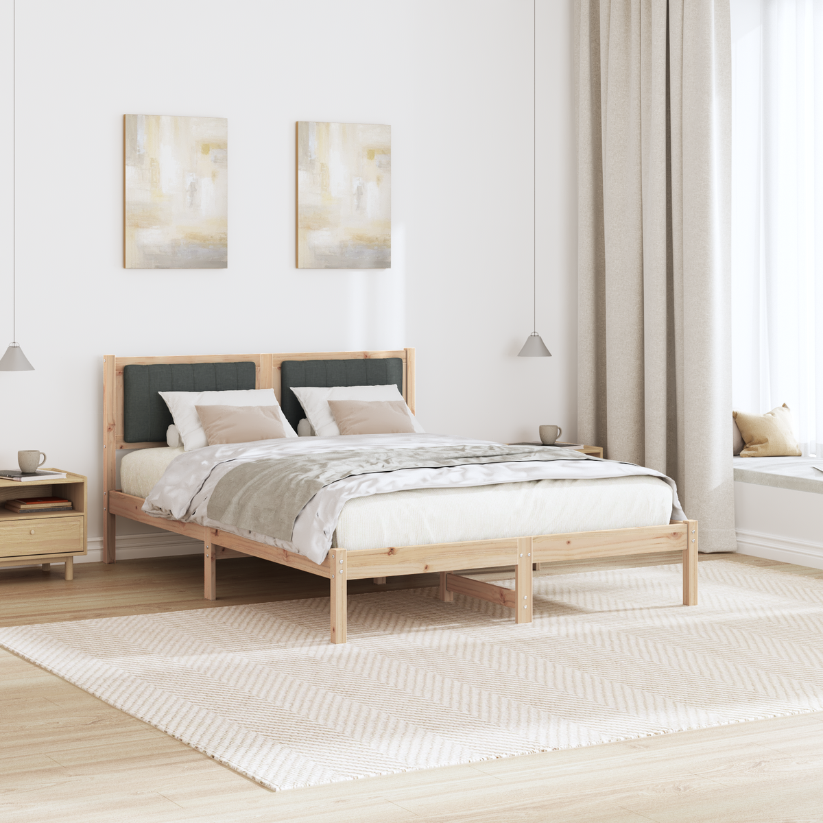 Bed Frame with Upholstered Headboard Dark Grey 135 x 190 cm