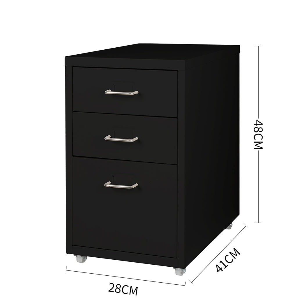 Levede 3 Drawer Office Drawers Cabinet Black-1954802724382052354