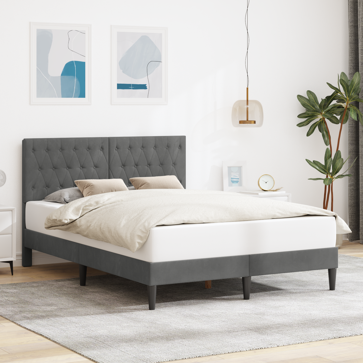 Bed Frame with Headboard Dark Grey 137 x 190 cm Velvet