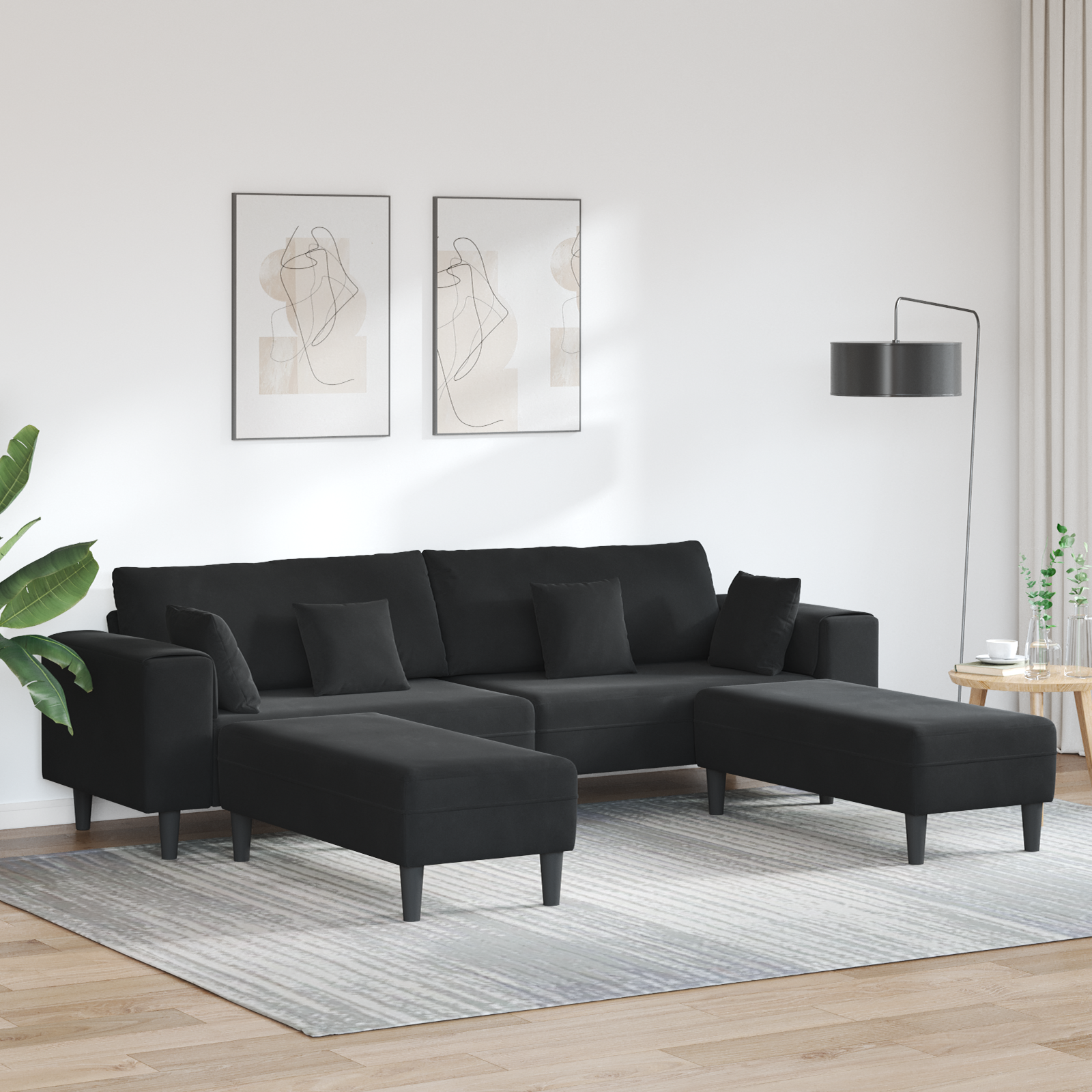 Sofa 3 pcs Black 250 x 188 x 76 cm Velvet