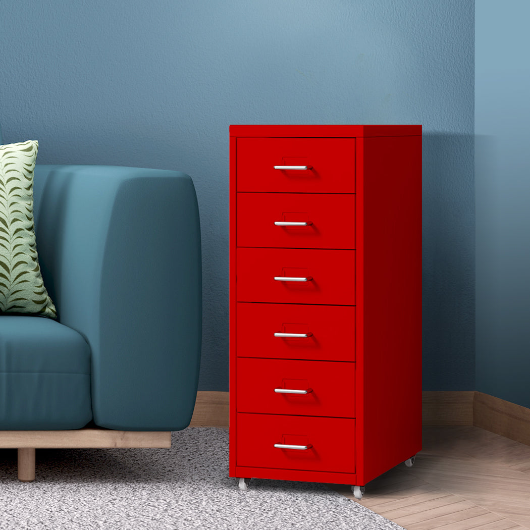 Levede 6 Drawer Office Cabinet Drawers Red-1922897593533337608
