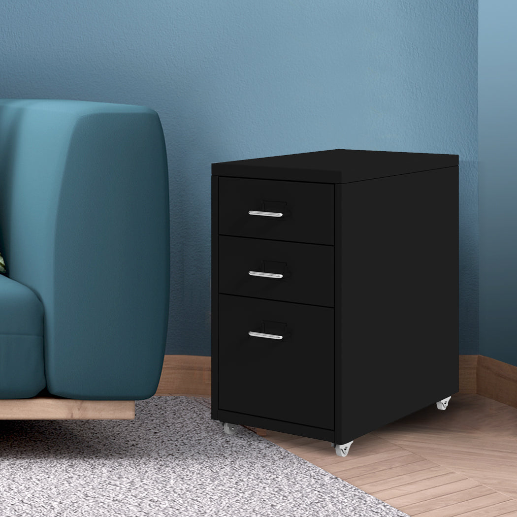 Levede 3 Drawer Office Drawers Cabinet Black-1954802724382052358