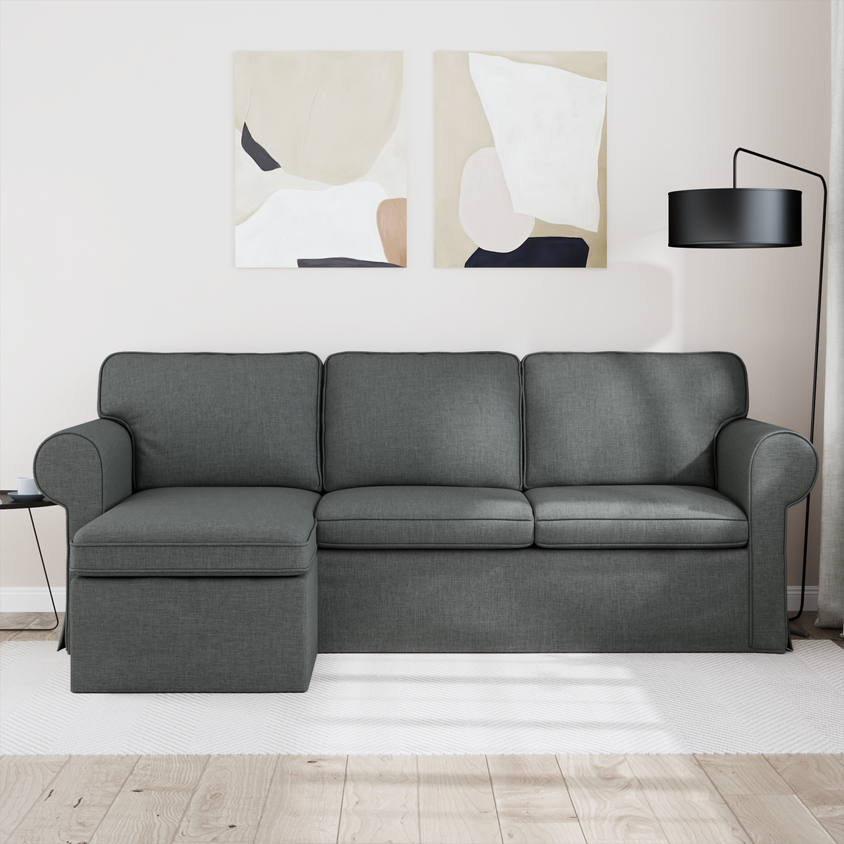 Sofa Dark Grey 215 x 138 x 80 cm Fabric