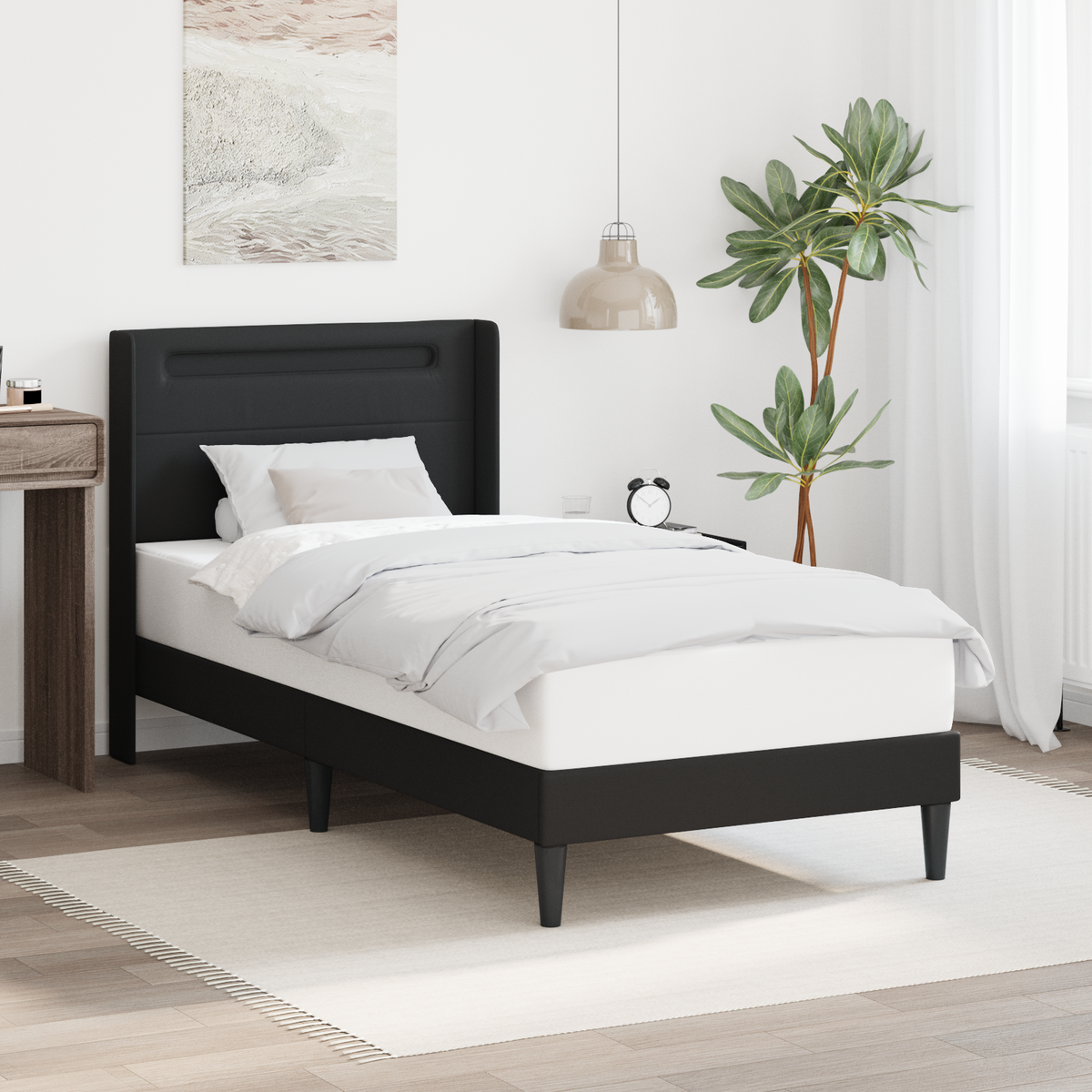Bed Frame with LED Strip Lights Black 107 x 203 cm Faux Leather