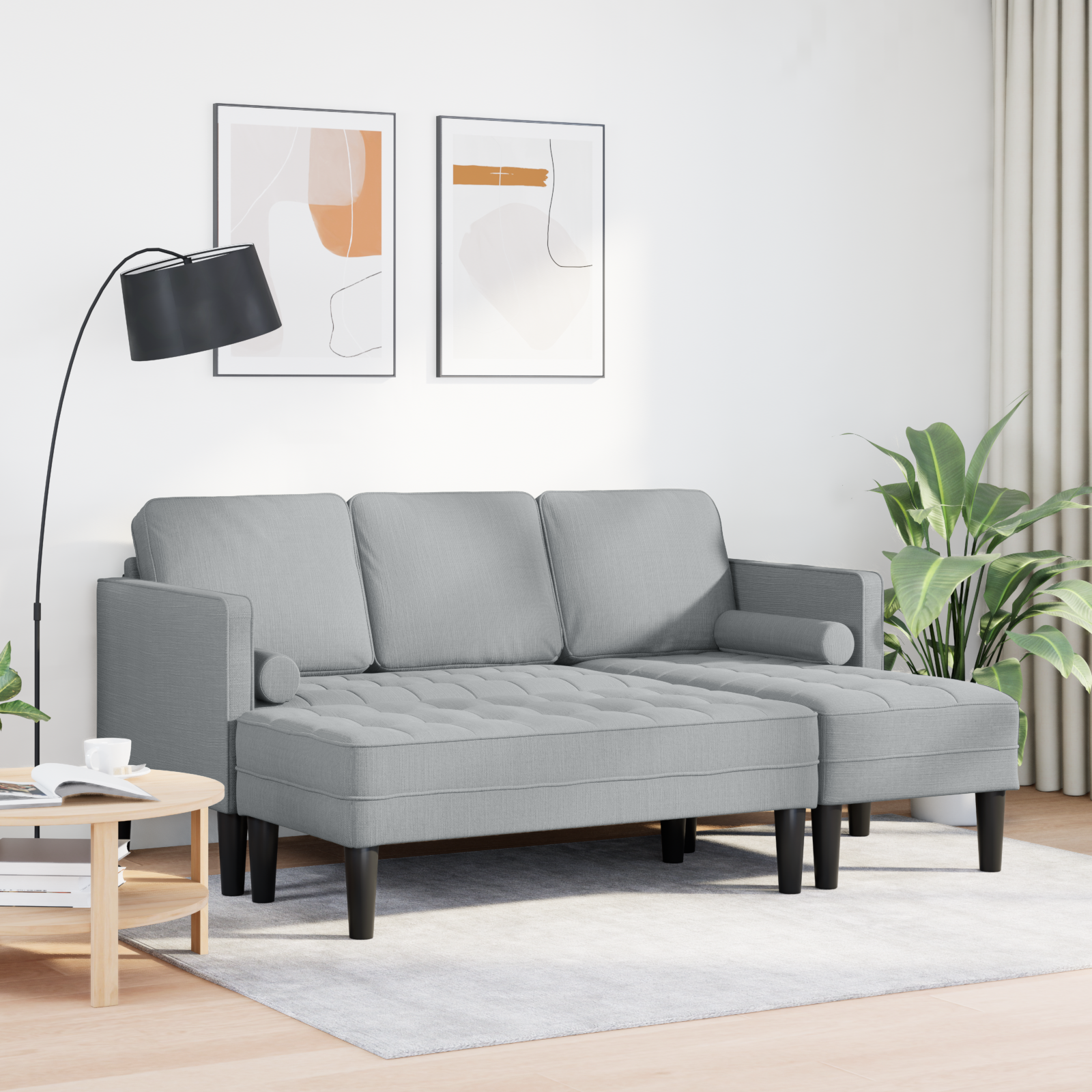Sofa Set with Cushion 2 pcs Light Grey Polyester