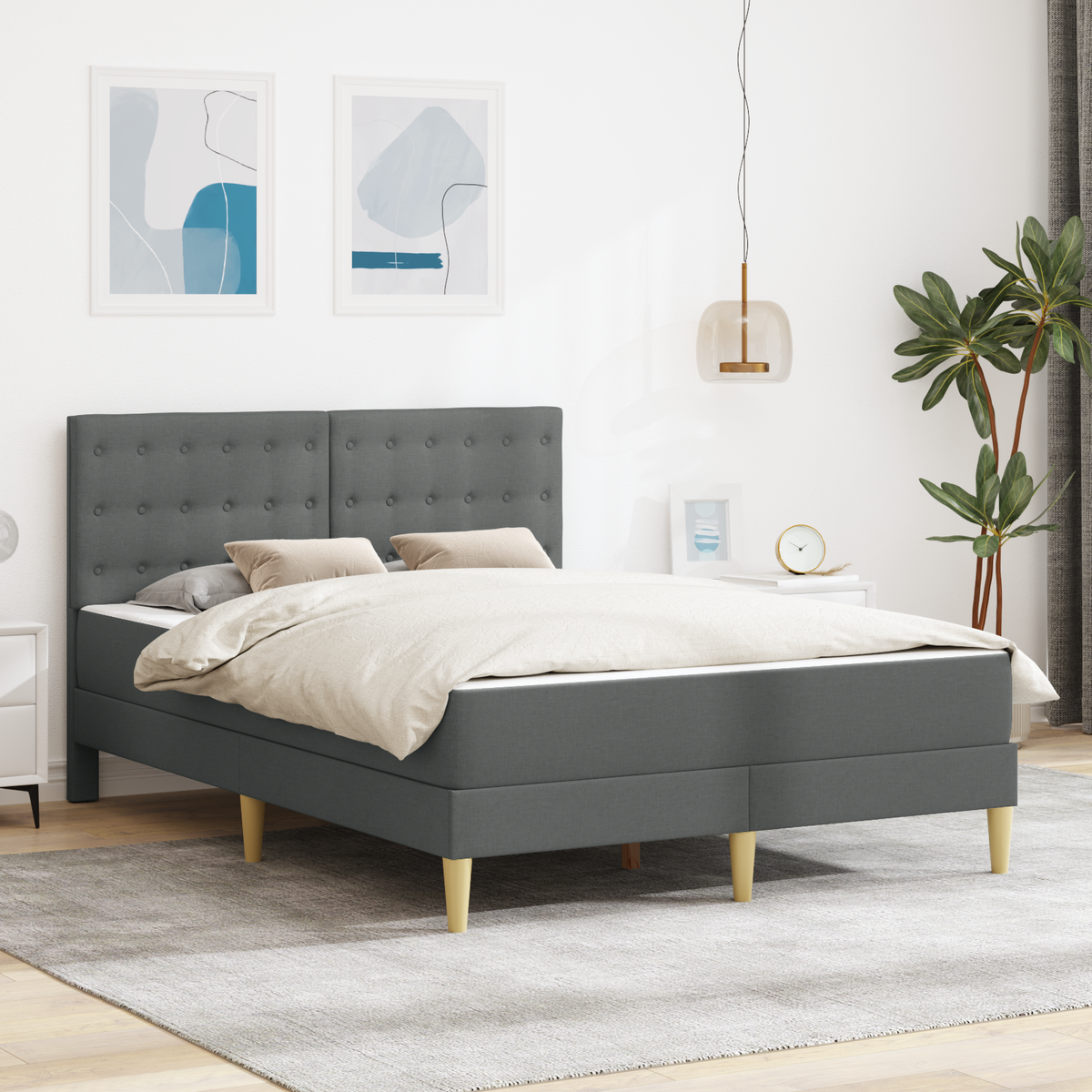 Bed Frame with Mattress Dark Grey 137 x 190 cm Fabric