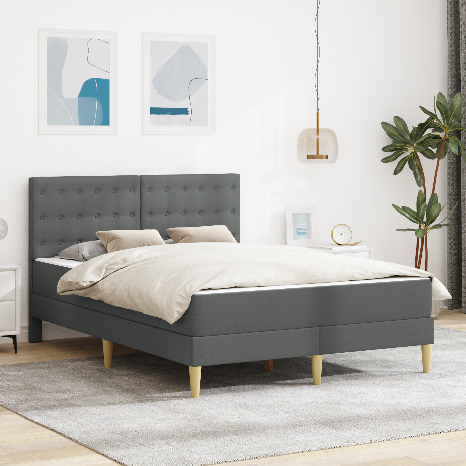 Bed Frame with Mattress Dark Grey 137 x 190 cm Fabric