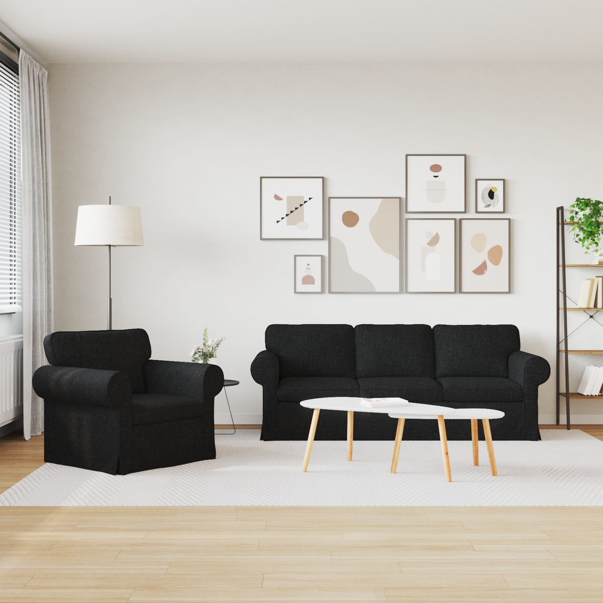 Sofa Set 2 pcs Black 215 x 82 x 80 cm Fabric