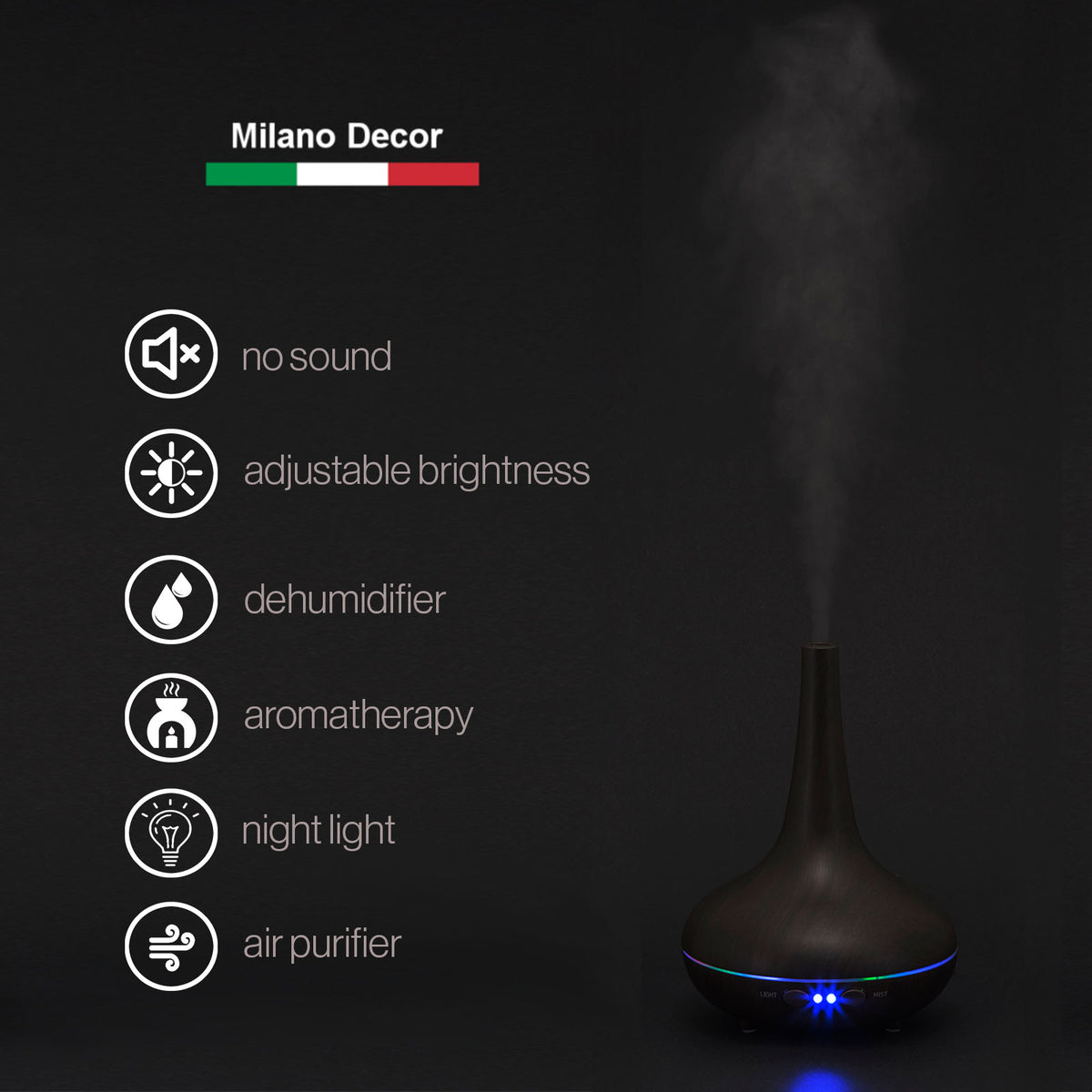 Milano Decor Ultrasonic Aroma Diffuser - Dark Wood Grain Color-1951134805135593475