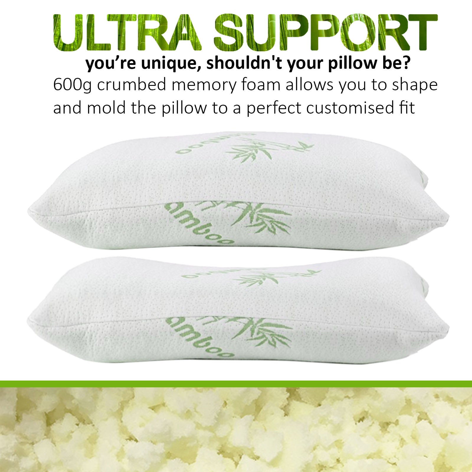 ROYAL COMFORT BAMBOO COVERED MEMORY FOAM PILLOW - 2PK-1951134817148080130