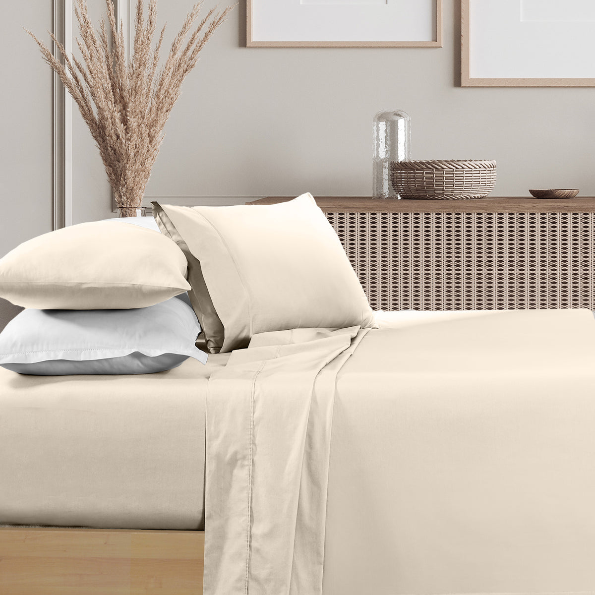 Renee Taylor 1500 Thread count Cotton Blend Sheet sets King Ivory-1951134873129455617