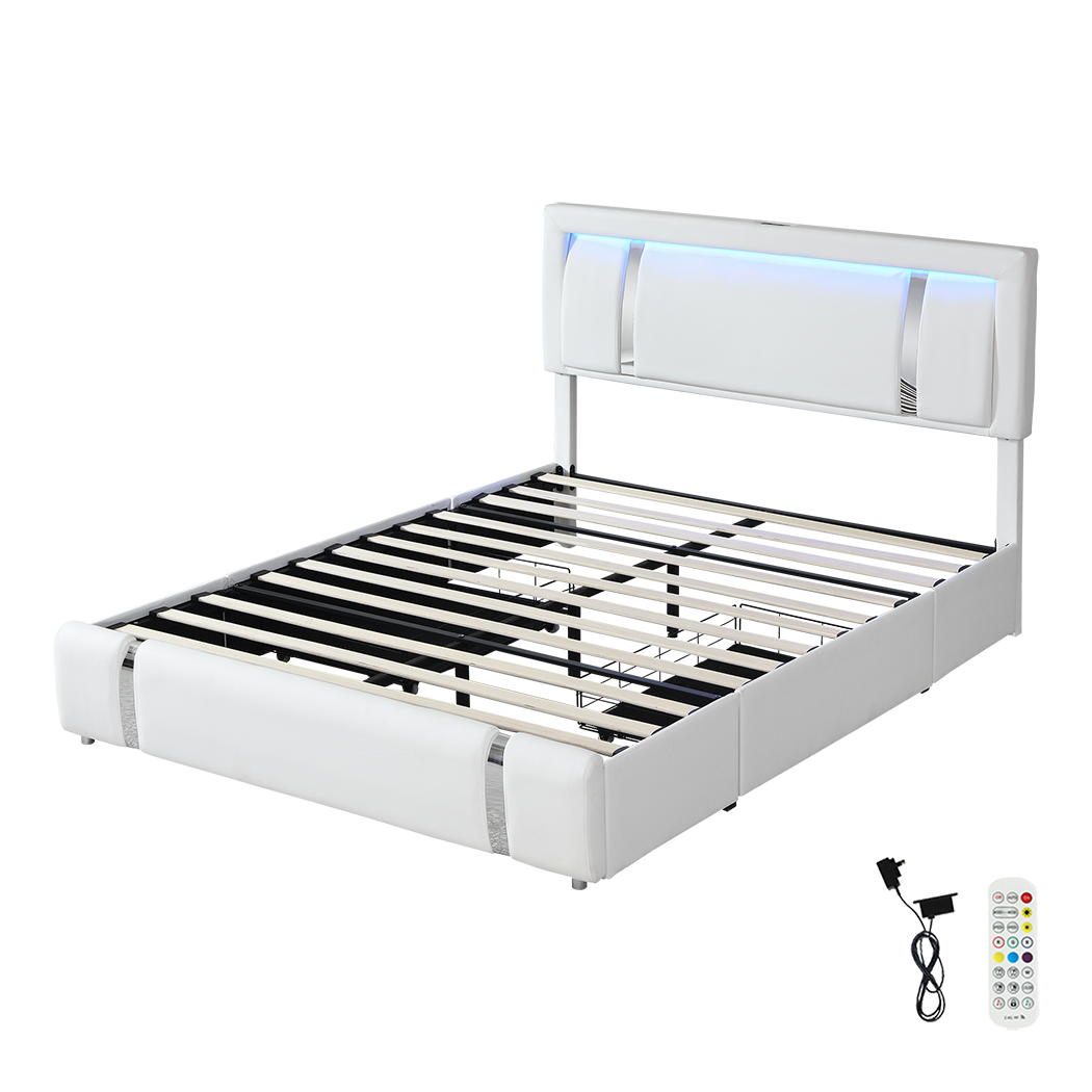 Levede Double Bed Frame With Adjustable Headboard White-1954802444223516680