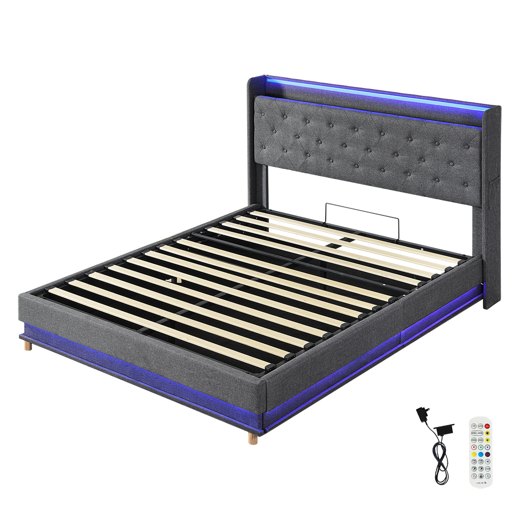 Levede Double Bed Frame Gas Lift LED Light-1954802406353145864