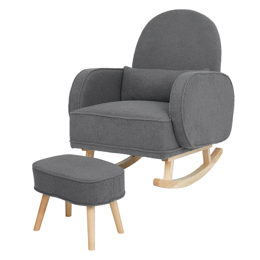 Levede Fleece Rocking Chair with footstool-1954802408546766856