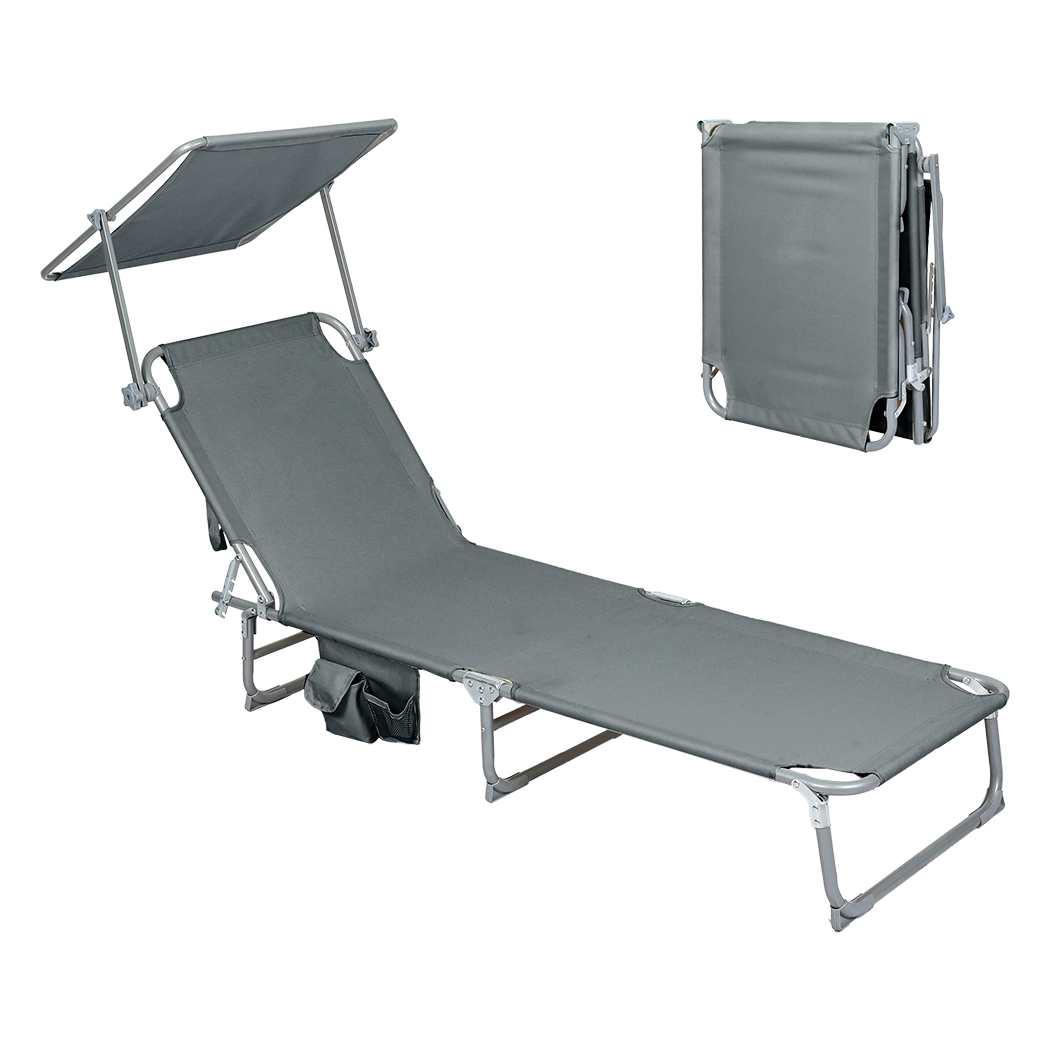 Levede Foldable Lounge Chairs with Canopy Grey-1954802422945812488