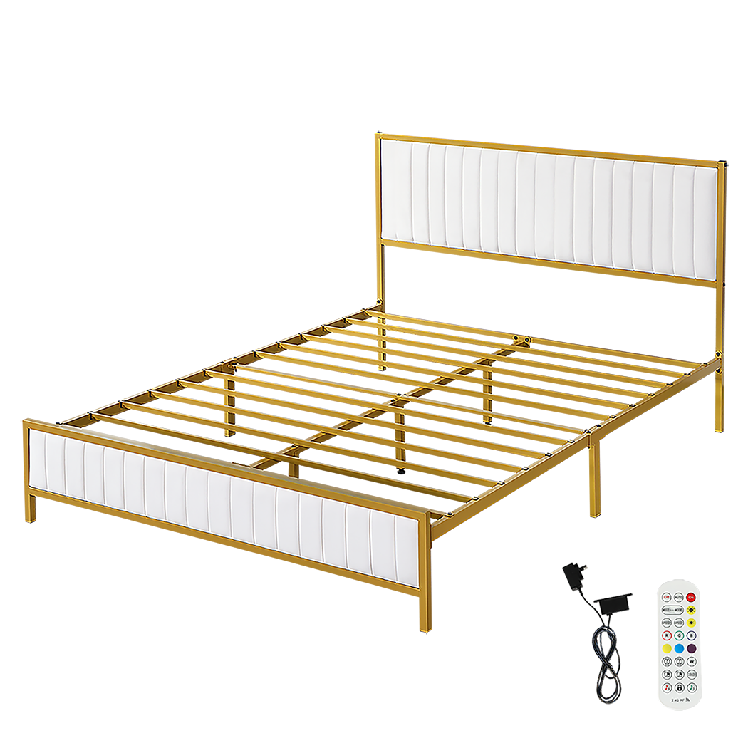 Levede Metal Bed Frame Under Bed Storage Double Beige-1954802450372366344