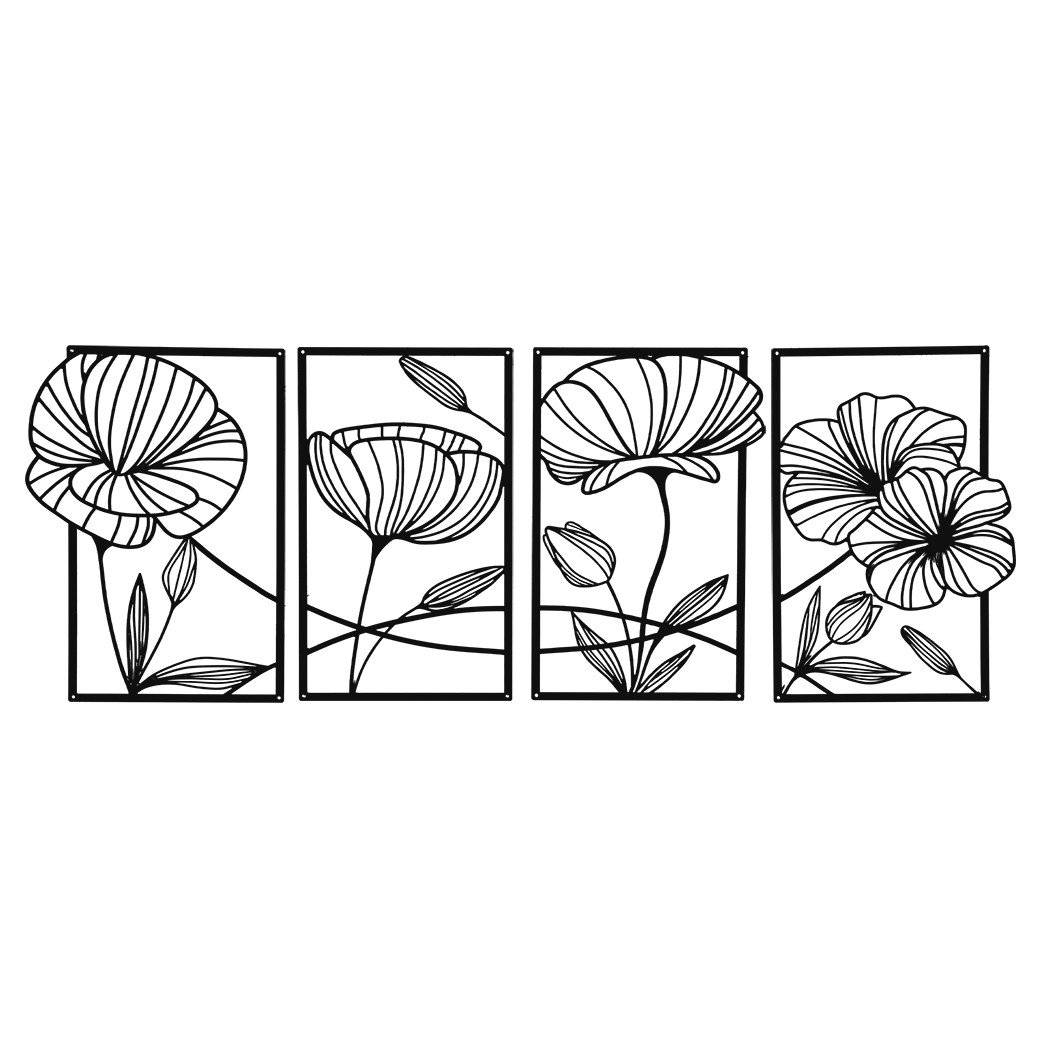 Yezi Metal Wall Art 4Pcs Floral Minimalist Line Decor-1954802471260000264