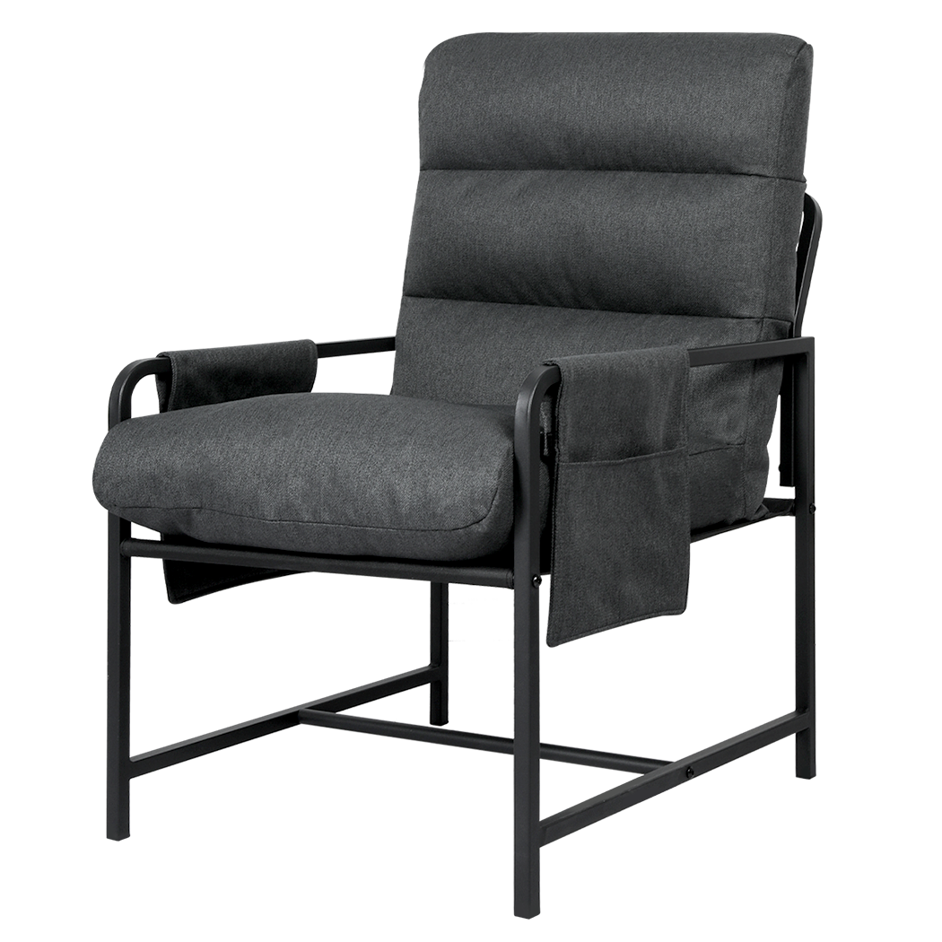 Levede Metal Framed Lounge Chair Linen in Dark Grey-1954802470328864776