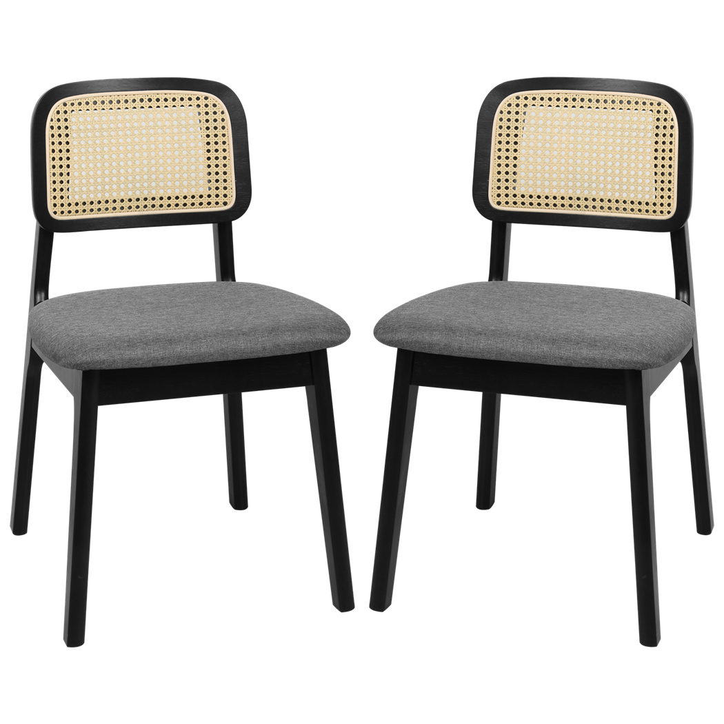 Levede 2x Dining Chair Wood Rattan Armless Black-1954802459050381320