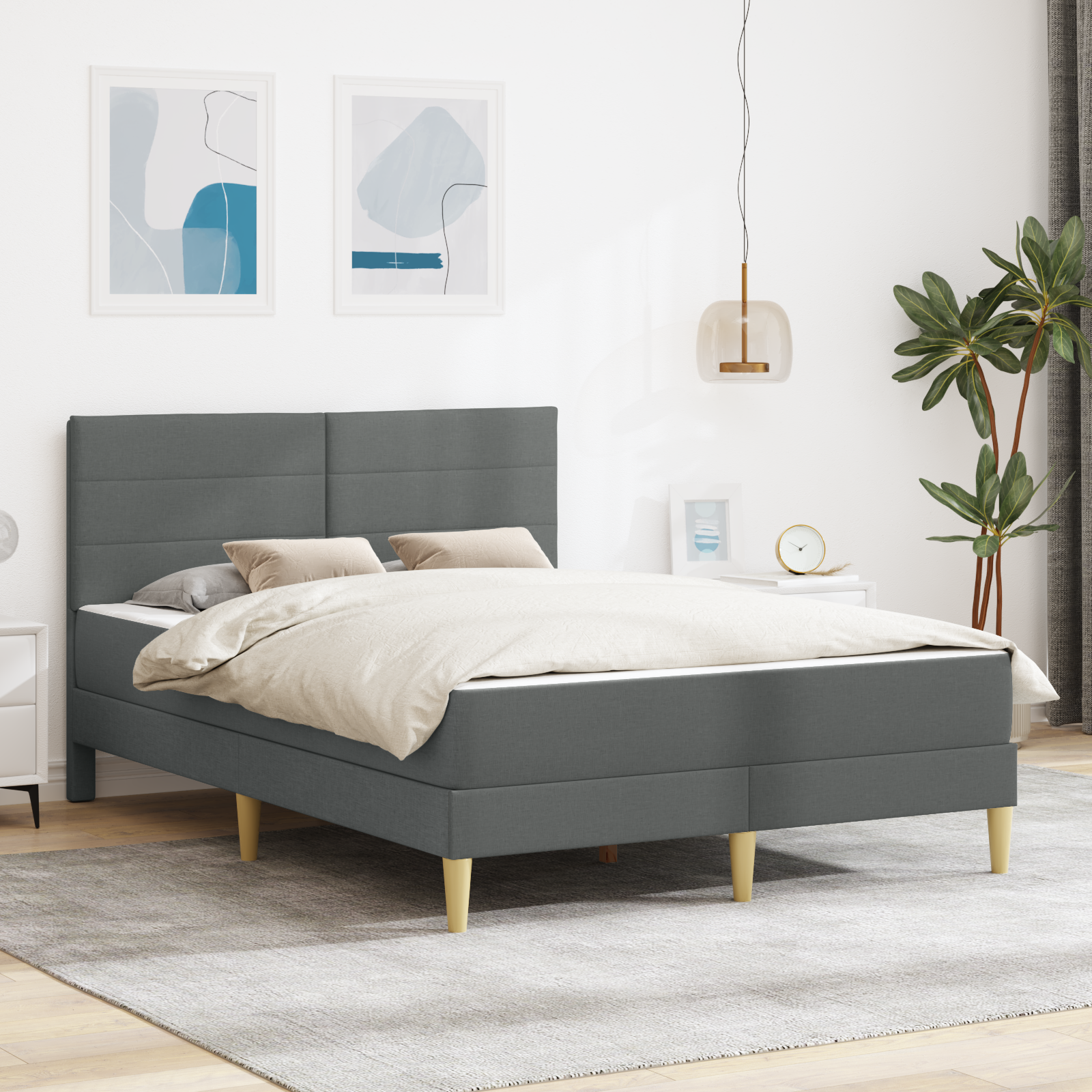 Bed Frame with Mattress Dark Grey 137 x 190 cm Fabric