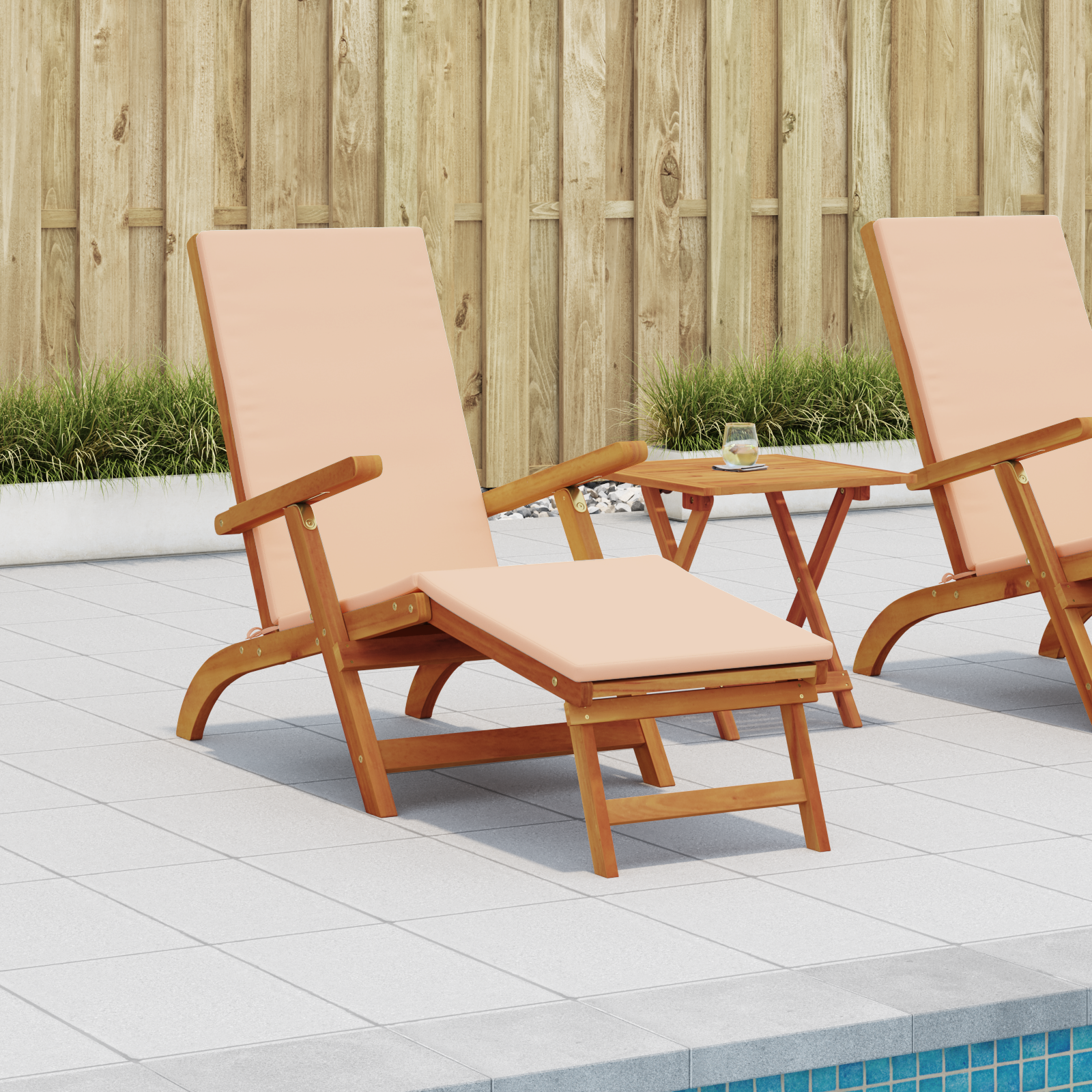 Reclining and Folding Sunlounger 2 pcs Beige Solid Acacia Wood