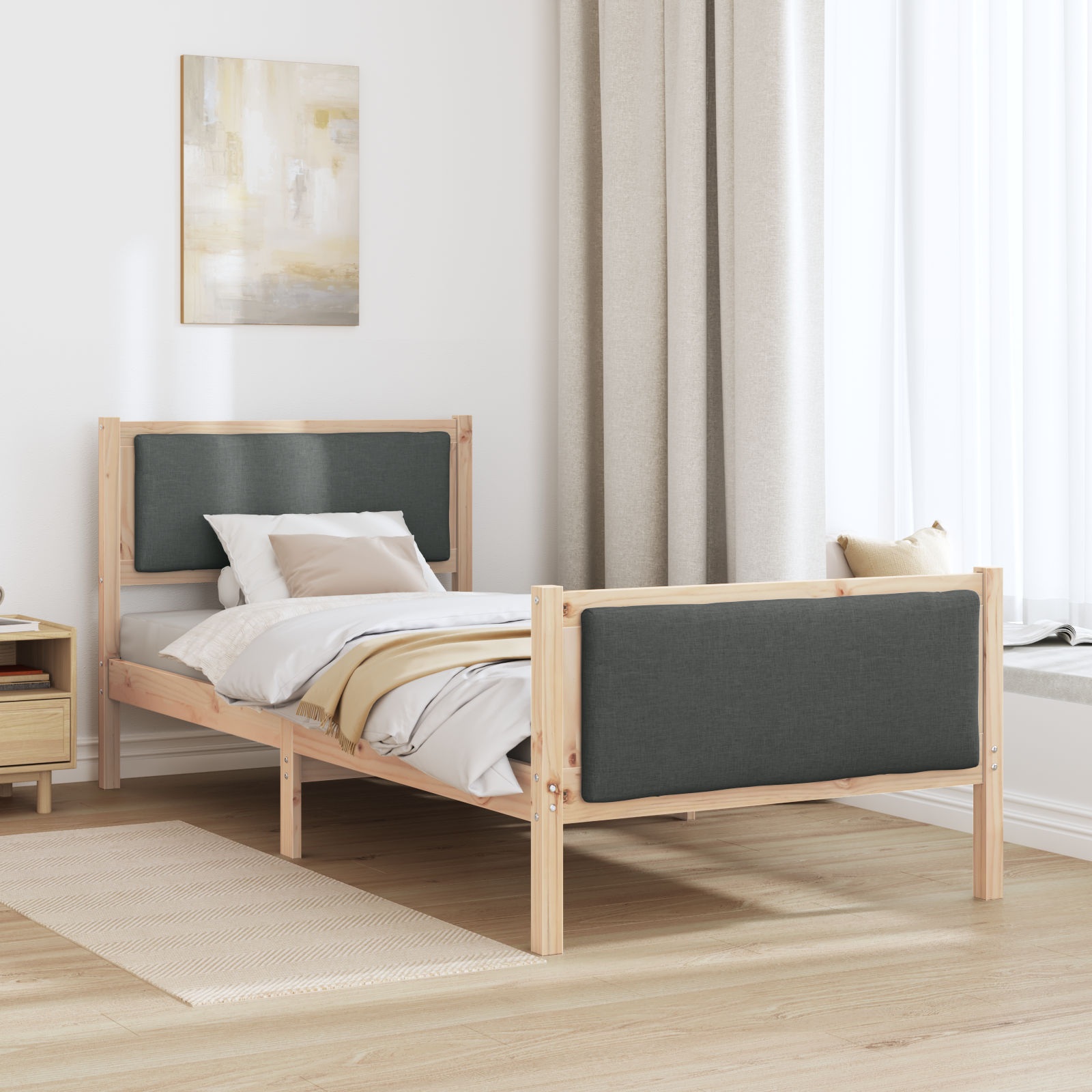 Bed Frame with Headboard Dark Grey 90 x 190 cm Fabric