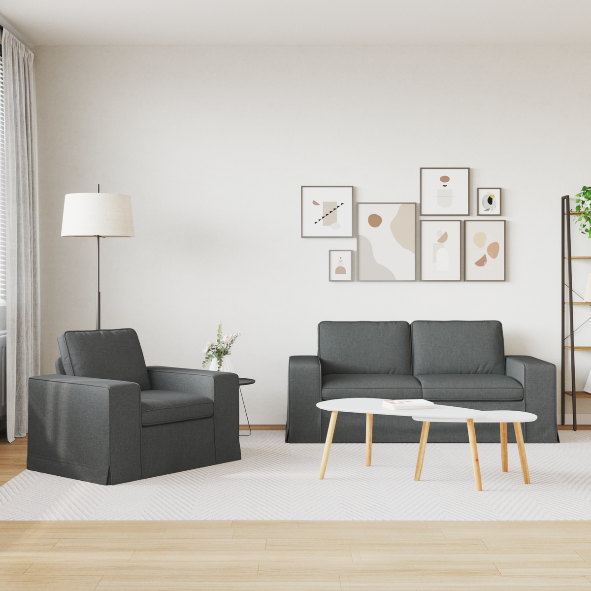 Sofa Set 2 pcs Dark Grey 182 x 80 x 82 cm Fabric