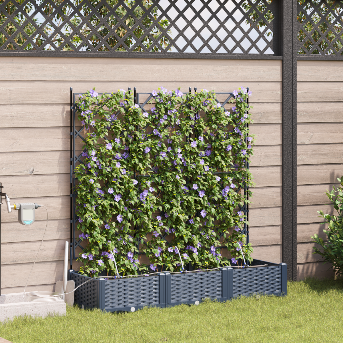 Garden Planter 3 pcs Grey 120 x 40 x 126 cm Plastic