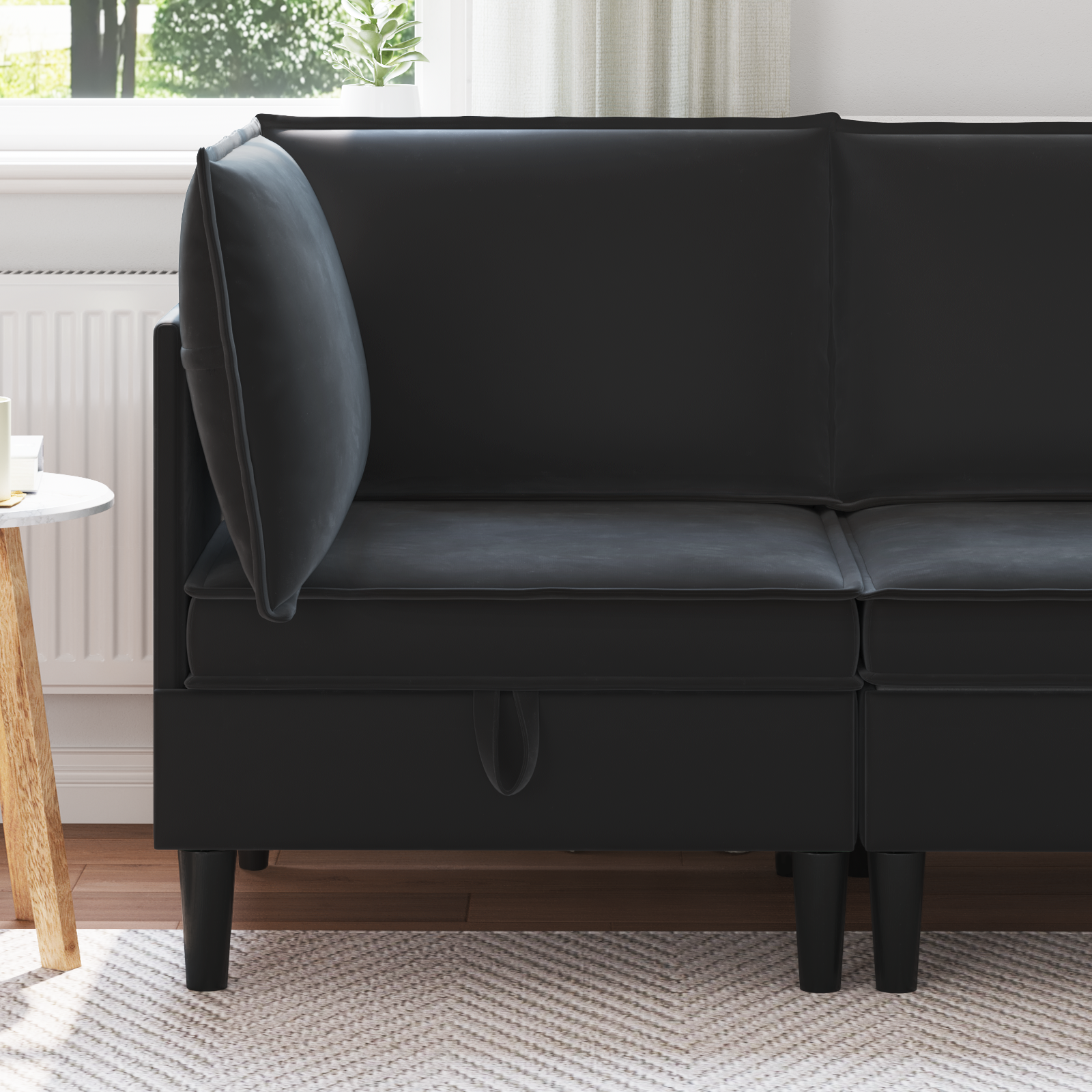 Sofa with Storage Black Velvet