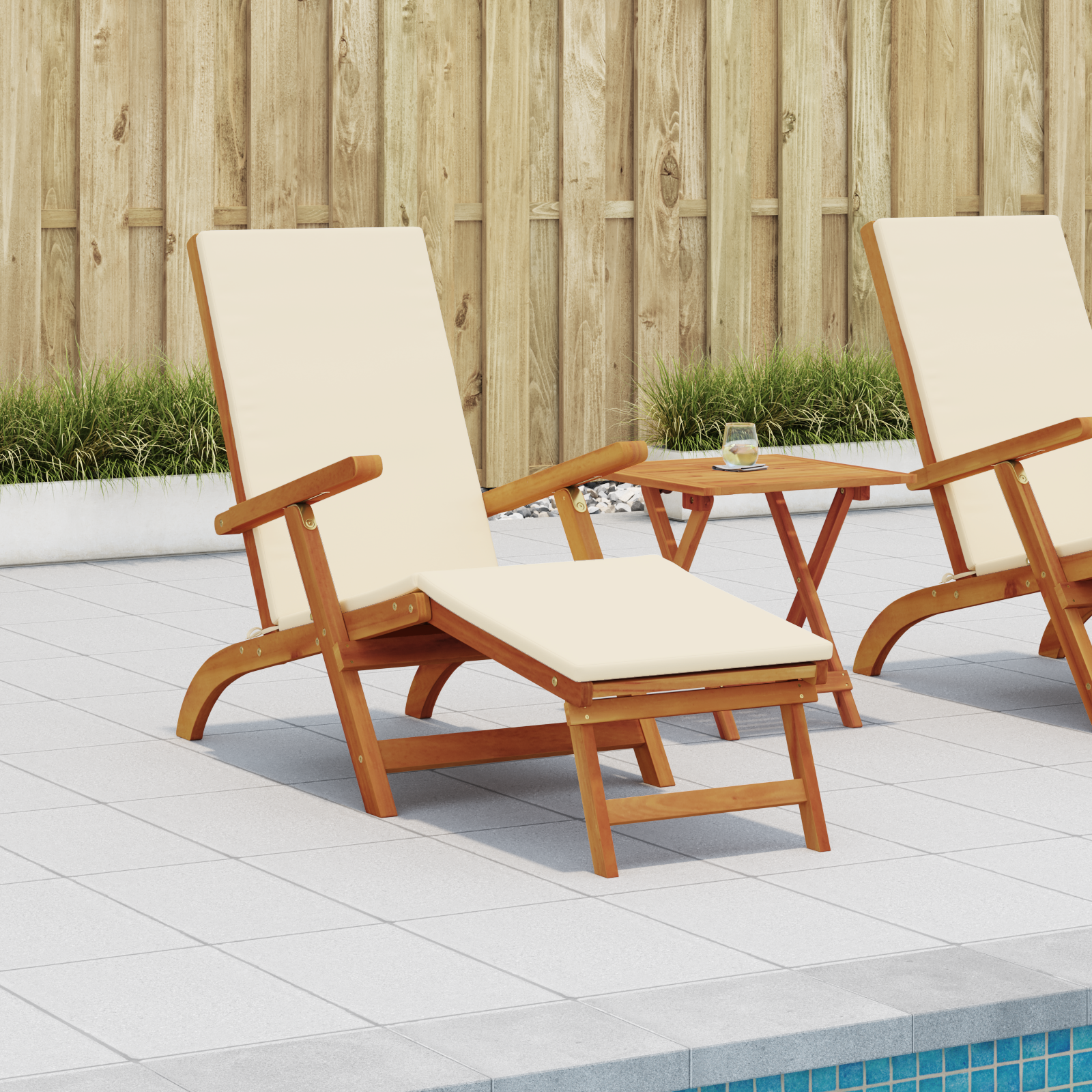 Reclining and Folding Sunlounger Folding 2 pcs Cream White
