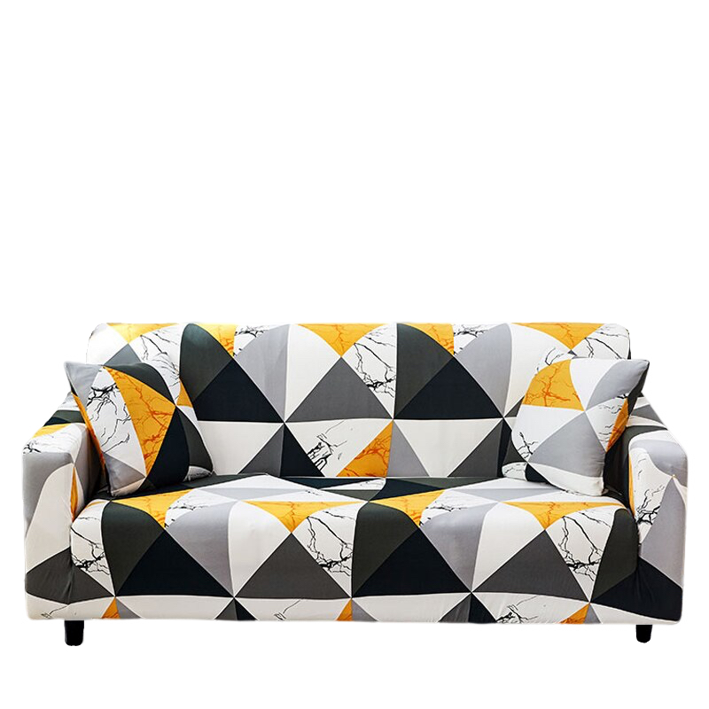 Anyhouz 4 Seater Sofa Cover Yellow White Geometric Style and Protection For Living Room Sofa Chair Elastic Stretchable Slipcover