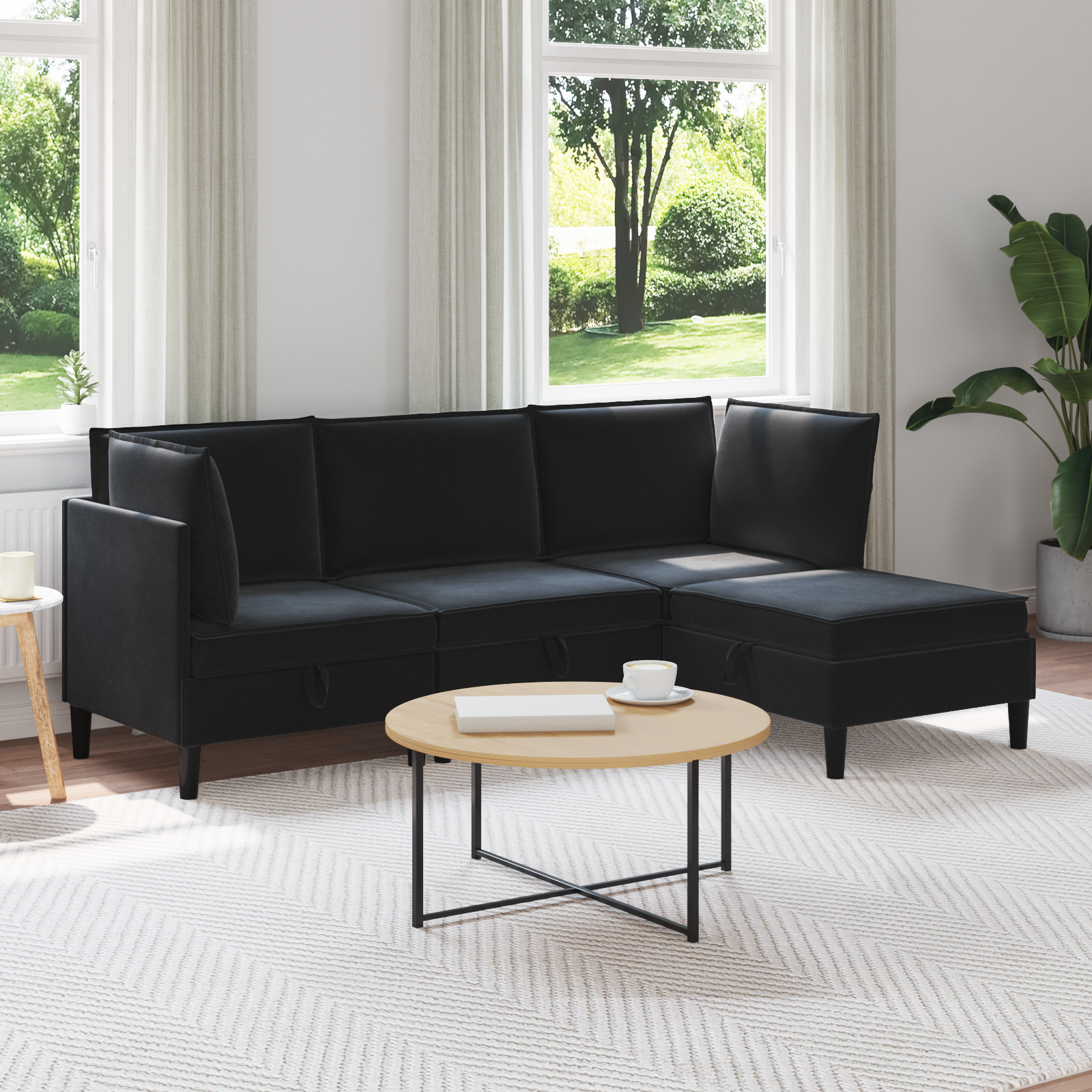 Living Room Furniture Set with Cushion 4 pcs Black Velvet