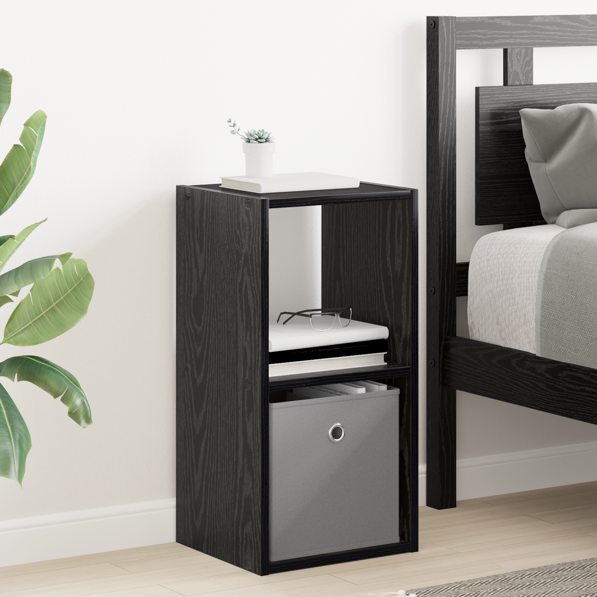 Bedside Table with Drawer 2 pcs Black Oak 30.5 x 27 x 59.5 cm