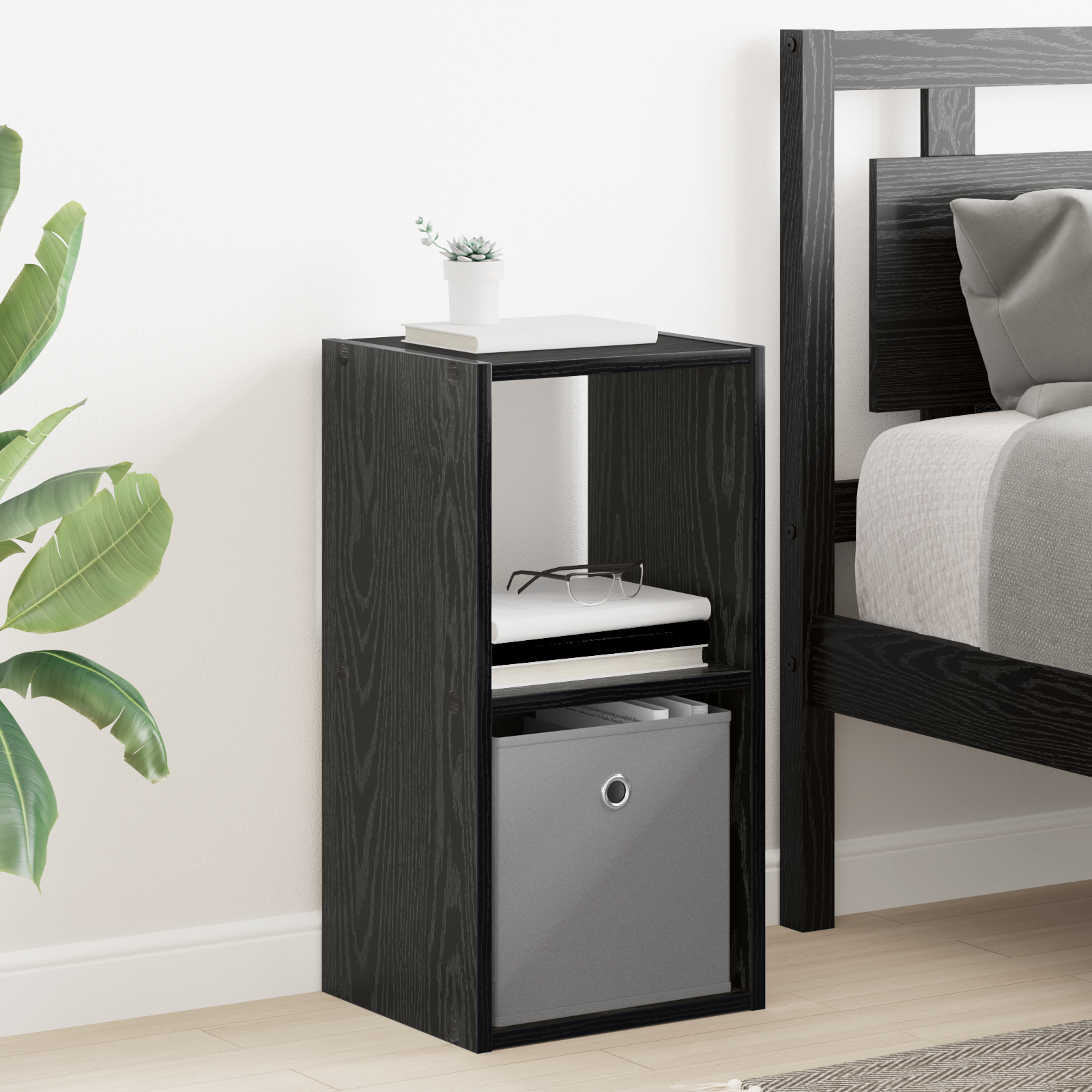 Bedside Table with Drawer 2 pcs Black Oak 30.5 x 27 x 59.5 cm