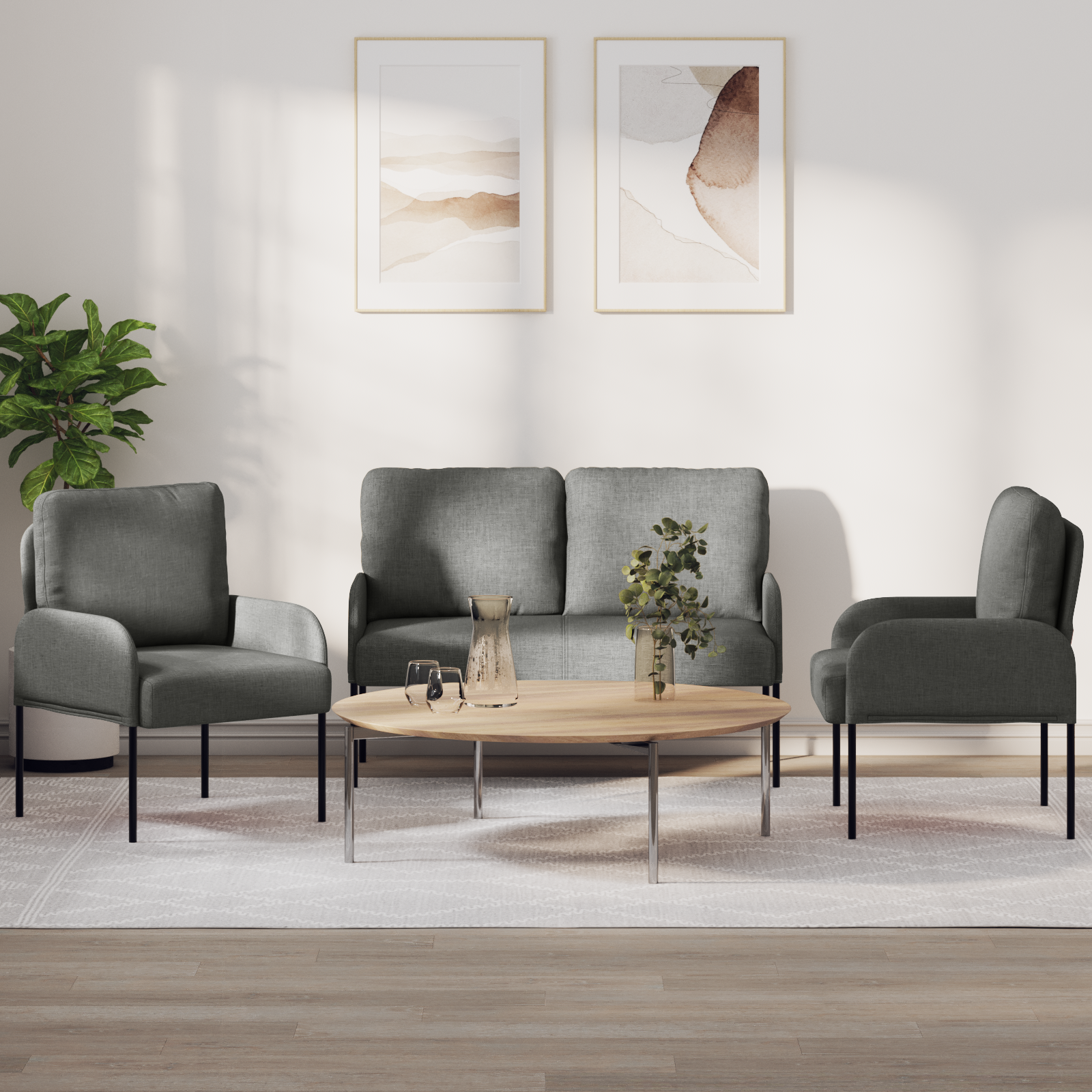 Sofa Sets with Cushion 3 pcs Dark Grey 115 x 56 x 80 cm Plywood