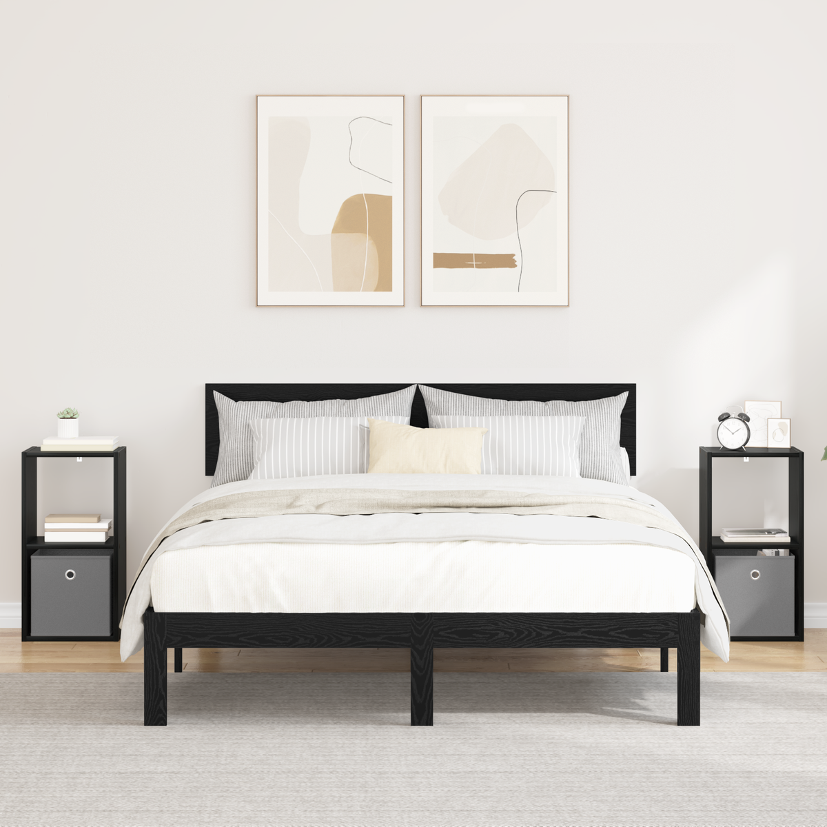Bedside Table with Drawer 2 pcs Black Oak 30.5 x 27 x 59.5 cm