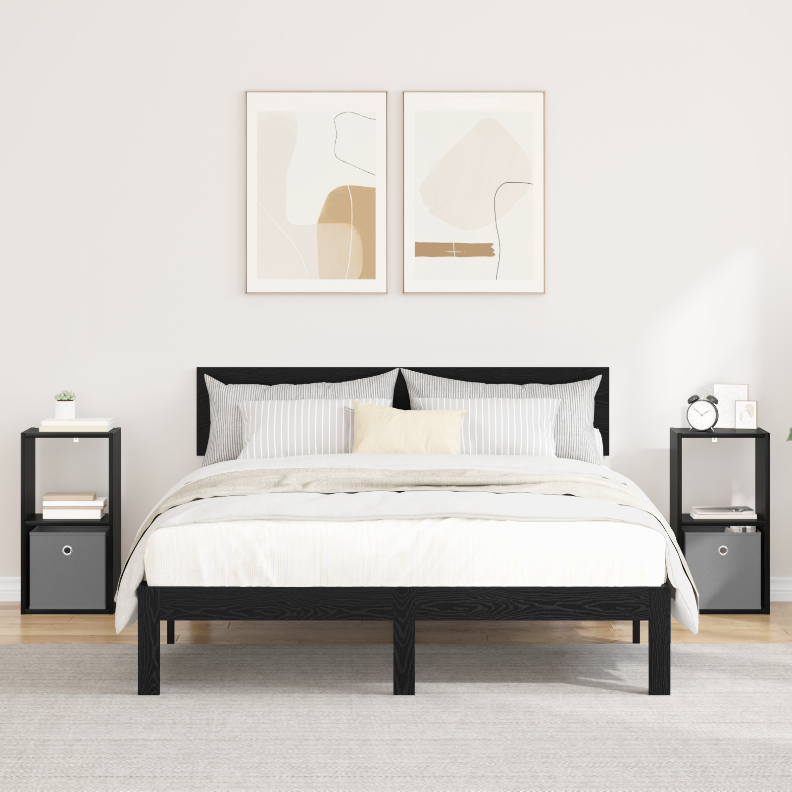 Bedside Table with Drawer 2 pcs Black Oak 30.5 x 27 x 59.5 cm