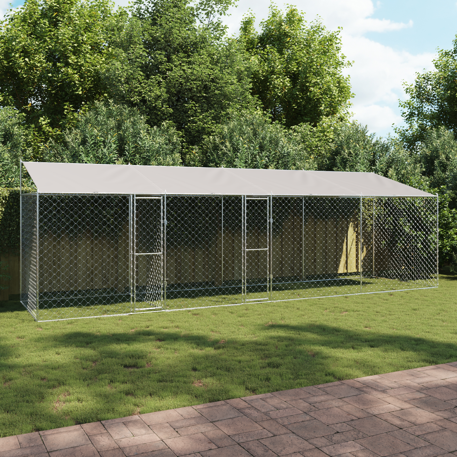 Dog Cage with Roof Silver 800 x 200 x 256 cm Steel and PE